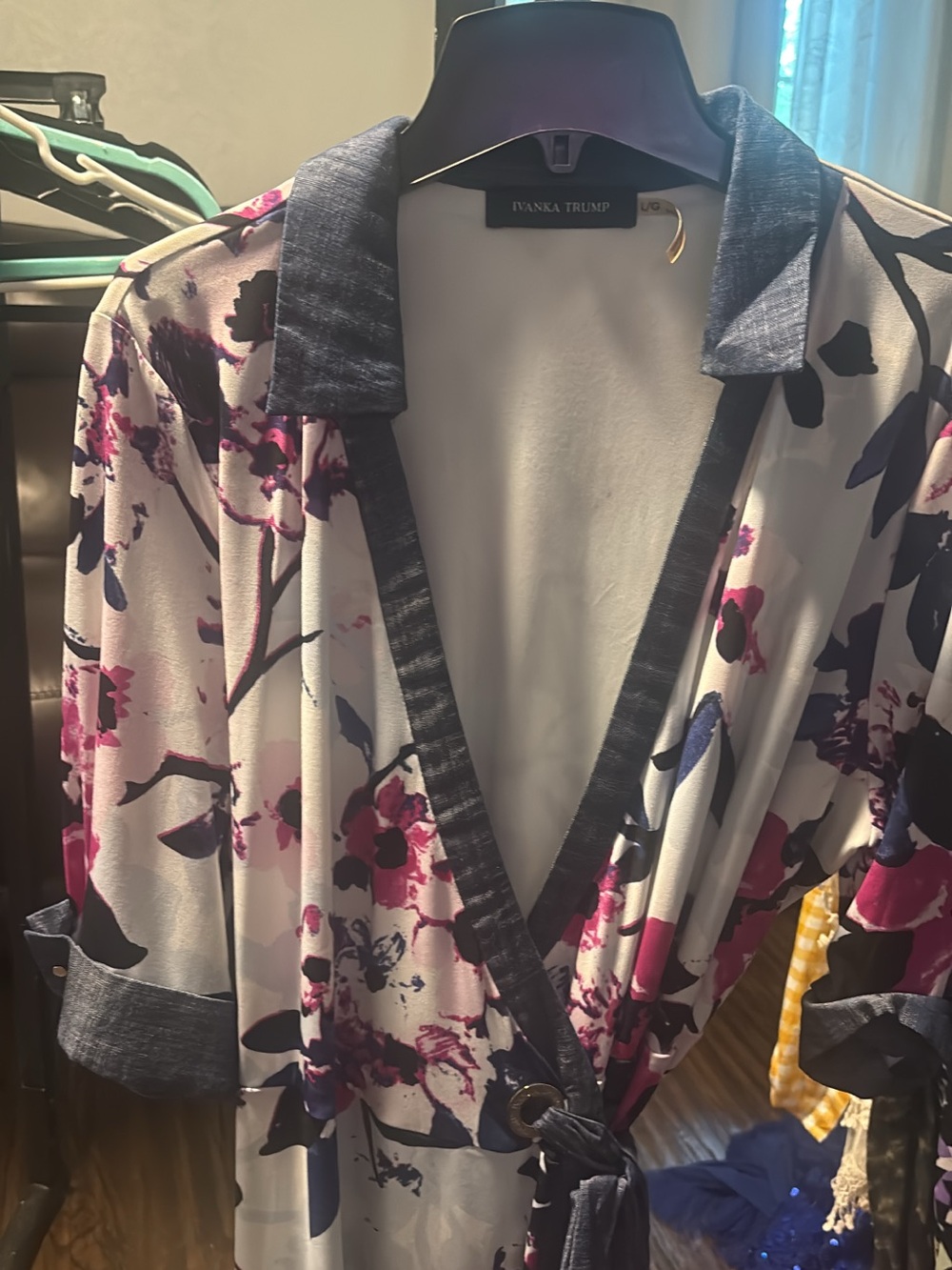 Ivanka Trump White Floral Wrap Blazer with Pink & Purple Accents